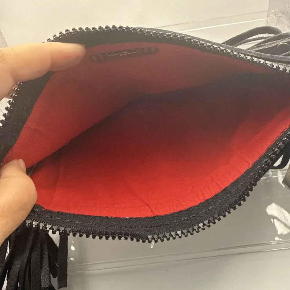 Flying Z Leather Cowhide Handbag Wristlet With Fringe Zip Closure Festival Exc C
